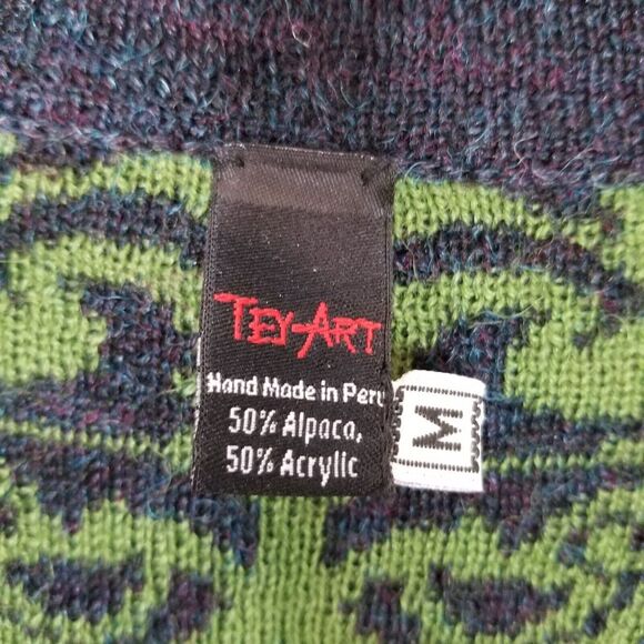 Tey-Art Women Alpaca Blend Open Front Cardigan Sweater Sz M Green Floral - Picture 7 of 7
